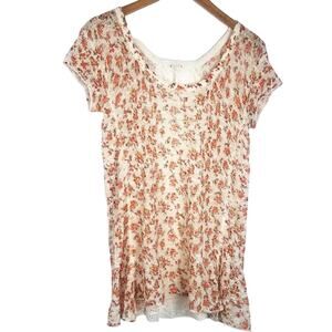 Free People |  Floral Knit Top Orange White Lace